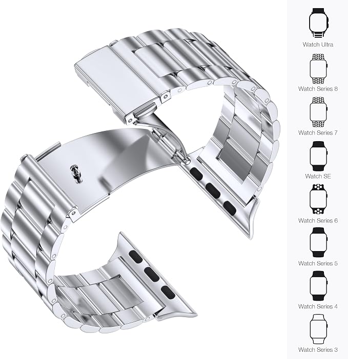 EPULY Compatible with Apple Watch Band 49mm 45mm 44mm 42mm 41mm 40mm 38mm, Business Stainless Steel Metal Watchband for iWatch Band Series 9, Ultra 2, SE, Ultra Series 8 7 6 5 4 3 2 1 Men & Women