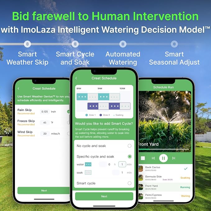 ImoLaza Indoor Smart Sprinkler Controller, ET Automatic Watering Irrigation Controller,2.4GHz WiFi, Ultra Water Saving via Rain/Wind/Freeze/Saturation Skip, App Remote Control & Fault Alerts (4-Zone)