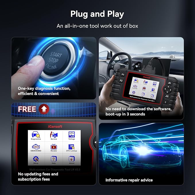 iCarsoft OBD2 Scanner for Landrover/Jaguar 9 Reset Functions Oil Reset BMS TPMS etc, Full System Diagnostic Tool with Airbag Transmission Scan, Battery Test/Live Data, LR V2.0 Car Code Reader
