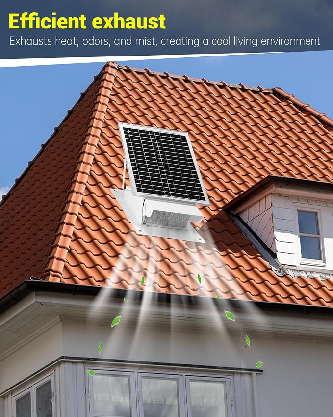 25W Solar Powered Roof Vent Fan with 8 Inch Removable Roof Vents, Ventilation and Cooling Solar Attic Exhaust Fan, Suitable for Lofts, Shops, Garages