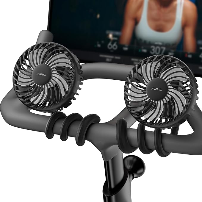 A2C Rechargeable Treadmill Fan for Peloton Bike & Exercise Bike [4000mAh], Portable Fan with 16.5" Long Bendable Arm, 3 Speed, 360° Rotation, Accessories for Peloton Fit Bike, Bike+ or Tread [2-Pack]
