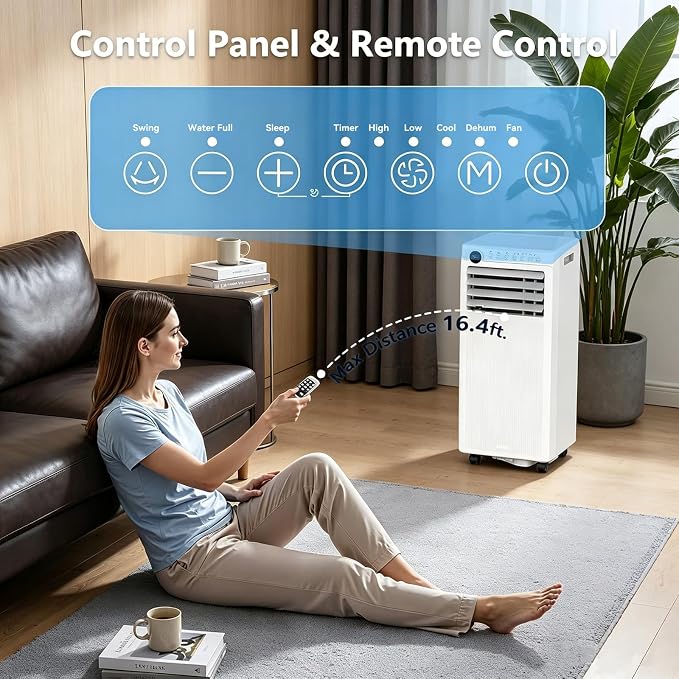 Electactic 8000 BTU Portable Air Conditioners, 4-in-1 Portable AC Unit Up to 350 Sq.Ft., Air Conditioner Portable with Cool, Fan, Dehumidifier, Auto Drain, 24H Timer, Remote & Window Kit, for Bedroom