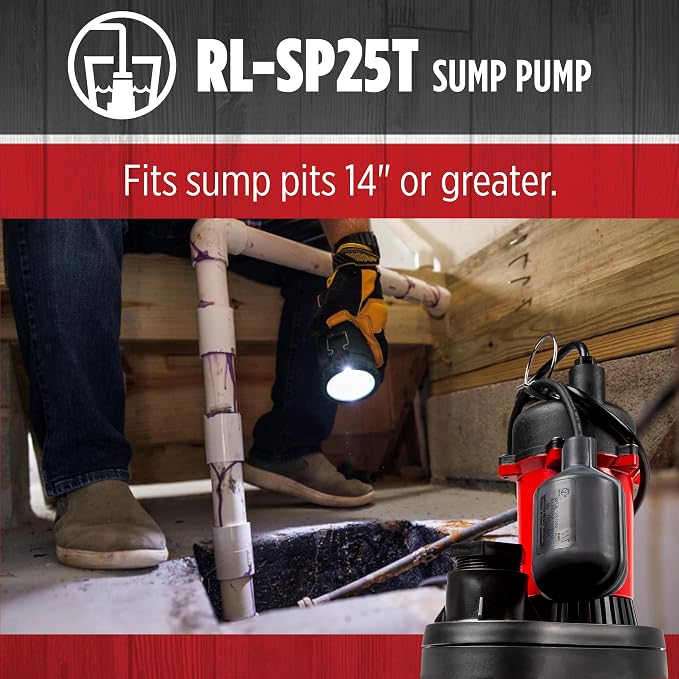 Red Lion RL-SP25T 115-Volt, 1/4 HP, 3088 GPH Aluminum and Thermoplastic Sump Pump with Tethered Switch and 8-Ft. Cord, Red, 14942739