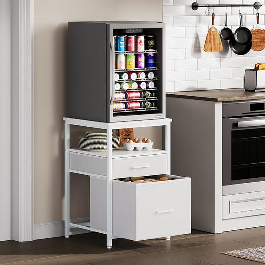 Herture Mini Fridge Stand with 3 Storage, Mini Fridge Cabinet, Beverage Fridge Table, Heavy Duty 18.11" L* 18.11" W Tabletop, for Dorm, Apartment,Office, Bedroom Black HB03BXW