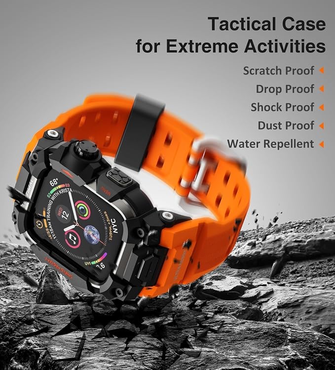 ULTIMAL Rugged Case with Band for Apple Watch Band 45mm,Compatible with Apple Watch Series 9/8/7 45mm,Military Grade Shockproof Bumper Cover for iWatch Tactical Band Men (Orange, 45mm)