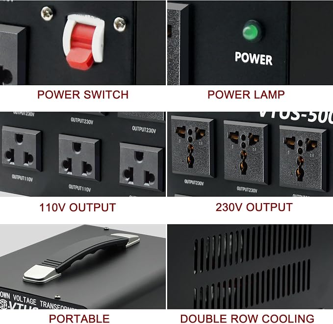 Cantonape 5000 Watt Voltage Converter Transformer - Heavy Duty Step Up/Down Convert from 110-120 Volt to 220-240 Volt and from 220-240 Volt to 110-120 Volt - Circuit Breaker Protection