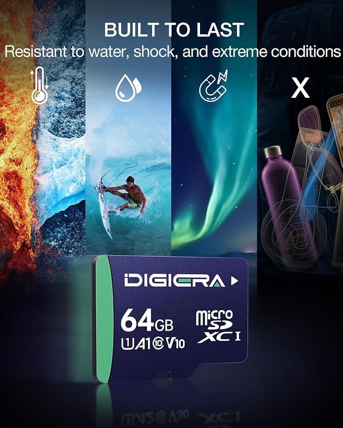 DIGIERA 64GB CT100 microSDXC UHS-I Memory Card with Adapter - up to 100MB/s, C10, U1, V10, Full HD, A1, Micro SD Card for Smartphones, Tablets, Cameras, Gaming Consoles, and Drones (3 Pack)