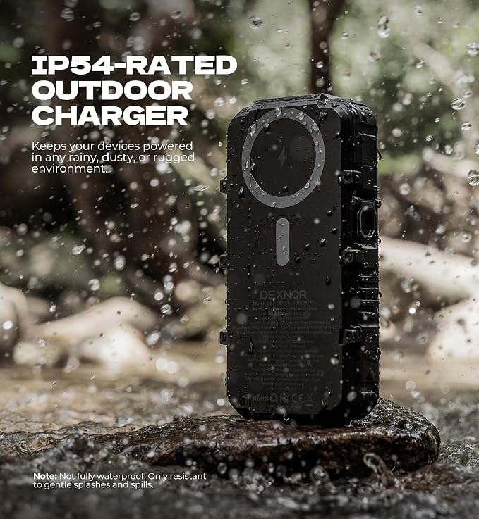 Dexnor 27,000mAh Solar Power Bank Portable Charger, Fast Charging External Battery Pack with LED Flashlight, 3 Ports & Wireless Charging for Phone, Tablets, Laptops for Camping, Travel & Emergency