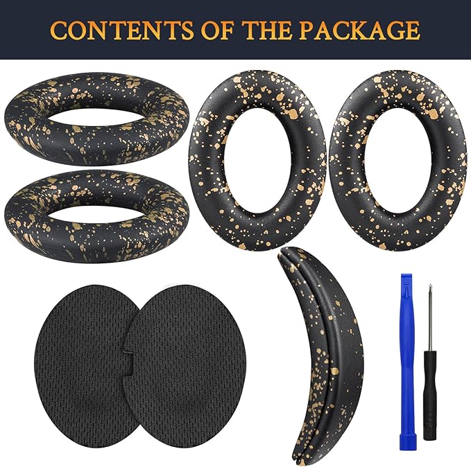 SOULWIT Replacement Kit for Bose QC15/QC2 QuietComfort Headphones, Ear Pads Cushions + Headband + Silicone Earpads Cover Protector - Black Gold