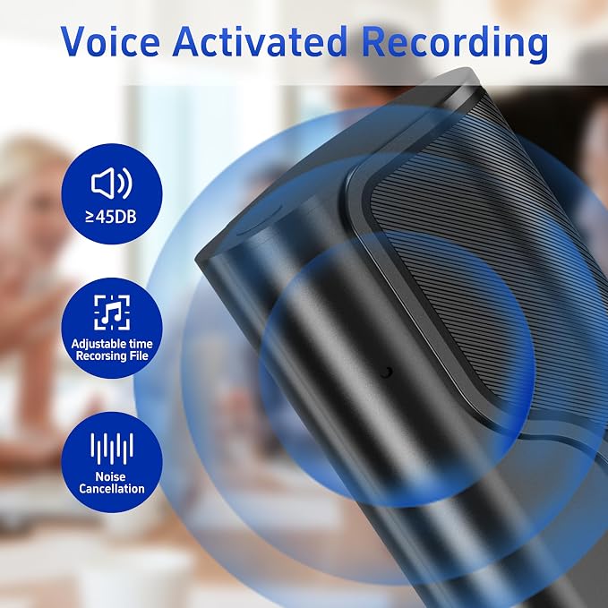 128GB Magnetic Voice Activated Recorder, 5000mAh Long Battery Digital Voice Recorder with 35 Days Continuous Recording, 360 Degree Mic and No-Light Design