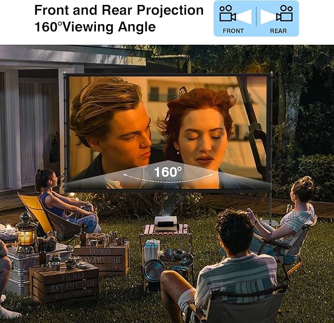 STWUI Outdoor Projector Screen with Stand - 120 Inch Portable Projector Screen Indoor and Outdoor Projector Screens 16:9 4K HD Wrinkle Free Lightweight Movie Screen with Carry Bag,Enioy Movie Nights