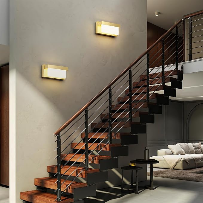 Wall Sconce Gold Wall Light with On/Off Switch 8 inch LED Wall Lamp Acrylic Lampshade 4000K Sconce Wall Lighting