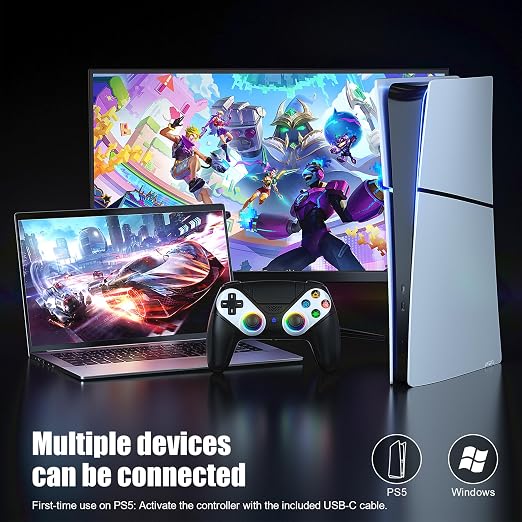 Nonbliep LED Wireless Controller for PS5, Compatible with PS5/PC, Dual Vibration, Macro/Turbo Function, 3.5mm Audio Jack, 6-Axis Motion Control Gamepad with Speaker