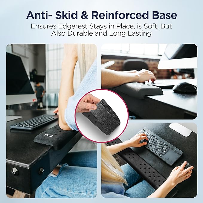 EdgeRest Mini PostureUp L-Shaped Desk Long Wrist Rest Elbow, Forearm & Wrist Comfort Support for Table or Desk Edge, Non-Slip, Memory Foam Padding, Ergonomic Design for Work, Universal Fit, Black