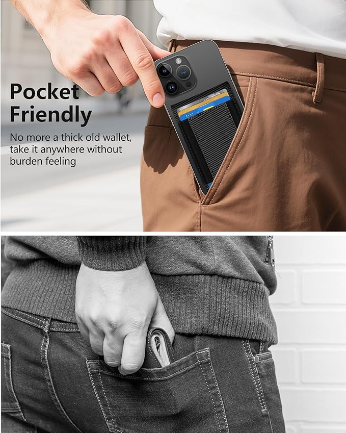 ExtreLife for MagSafe Wallet with Money Clip, Stronger Magnetic Wallet for iPhone 17/16/15/14/13/12 Series, RFID Blocking, for iPhone Wallet with Stand, ID Window & 8 Card Holder, Carbon Fiber Black
