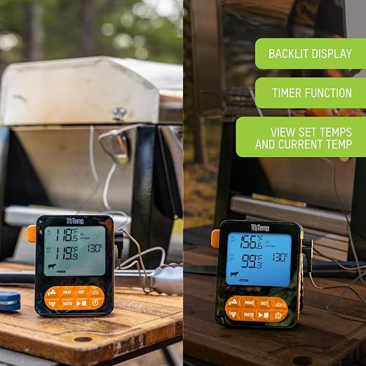 Taylor TruTemp Dual Probe Wired Programmable Meat & Food Thermometer, Digital, Monitor Two Dishes, Baking, Grilling, Roasting, User-Friendly, Backlit, Orange