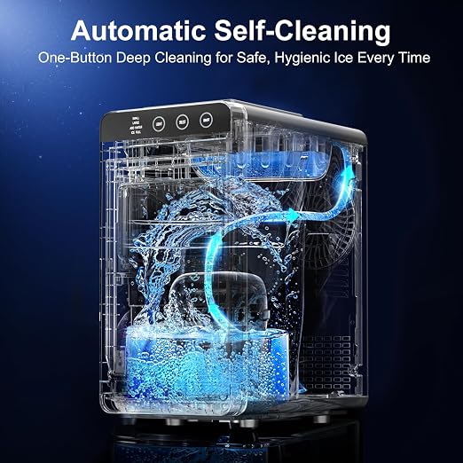 Kismile Ice Maker Countertop, 26Lbs/24H Bullet Portable Ice Maker Machine with 2 Ice Sizes, Interior Light, Self-Cleaning, 8 Cubes in 6 Mins, 0.8L Compact Ice Maker for Home, Kitchen, Stainless Steel