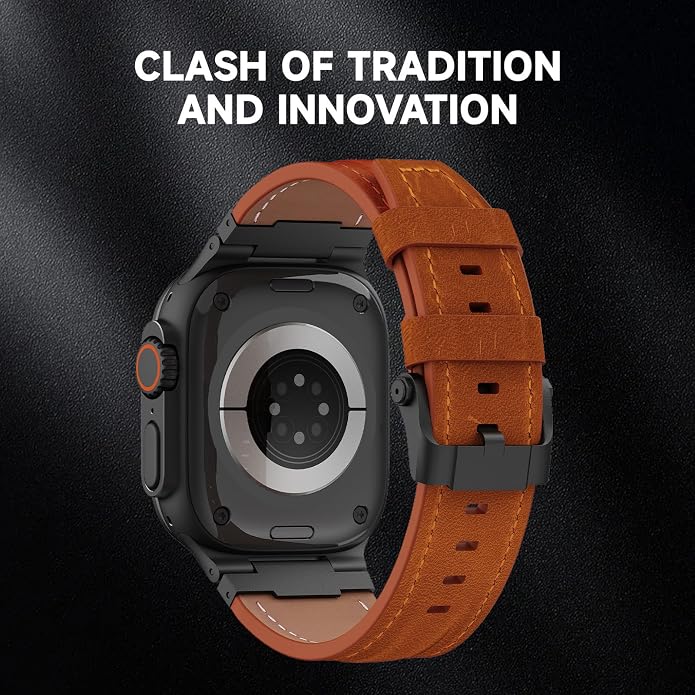 Vintage Genuine Leather Band for Apple Watch Ultra 49mm (2026 Upgrade), Rugged Replacement Strap Compatible with iWatch 46mm 45mm 44mm - for Men Women, Fit Ultra3/2/1, SE 3/2/1, Series11 10/9/8/7/6/5/4