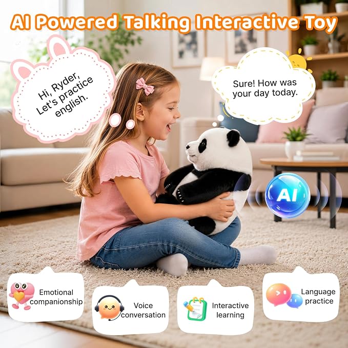 Golabs PT2 Plush AI Robot Panda Toy for Kids 3+,Interactive Companion Pet w/ 64 Languages, APP w/ 10 Roles Powered by GPT-4o, Voice & Touch Interaction, Screen-Free Educational Smart Gift for Boy Girl