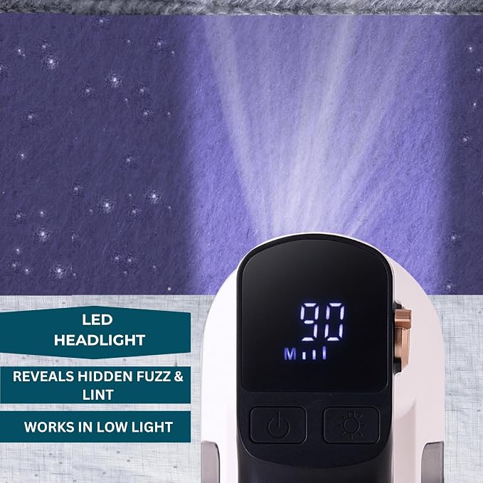 True & Tidy XL Fabric Shaver & Lint Remover Rechargeable Electric Sweater Defuzzer w/ 6-Blade Stainless Steel, 3 Speeds, LED Display, 2 Extra Blades, 3.5 Hrs Runtime for Clothes, Couch, Upholstery