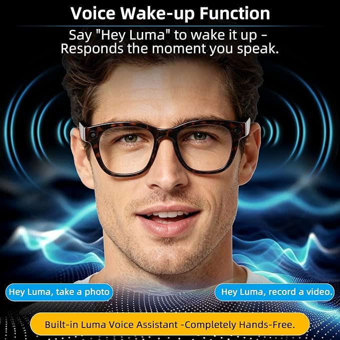 AI Smart Glasses with 13MP Camera & Real-Time Translation,4K HD Video Recording for Vlogging, Voice Assistant, Open-Ear Audio, Photochromic Lenses for Business and Travel.