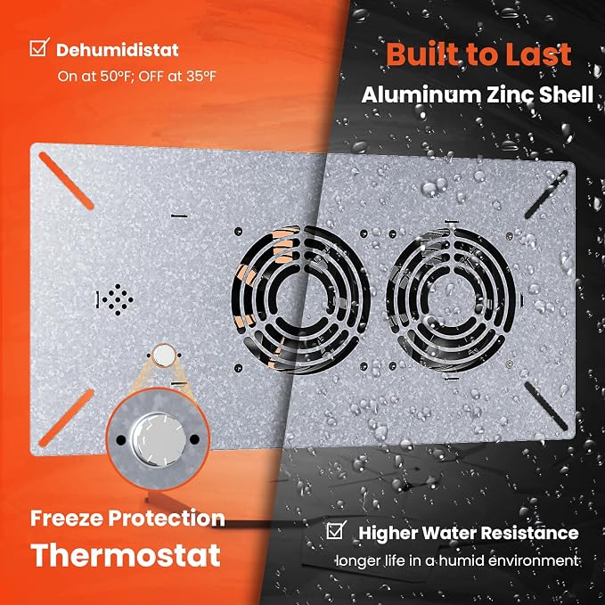 Abestorm Crawlspace Ventilation Fan with Humidistat, Basement Vent Fans with Dehumidistat & Freeze Protection Thermostat, Dual Air Vent Fan for Basement/Kitchen (220 CFM Airflow)