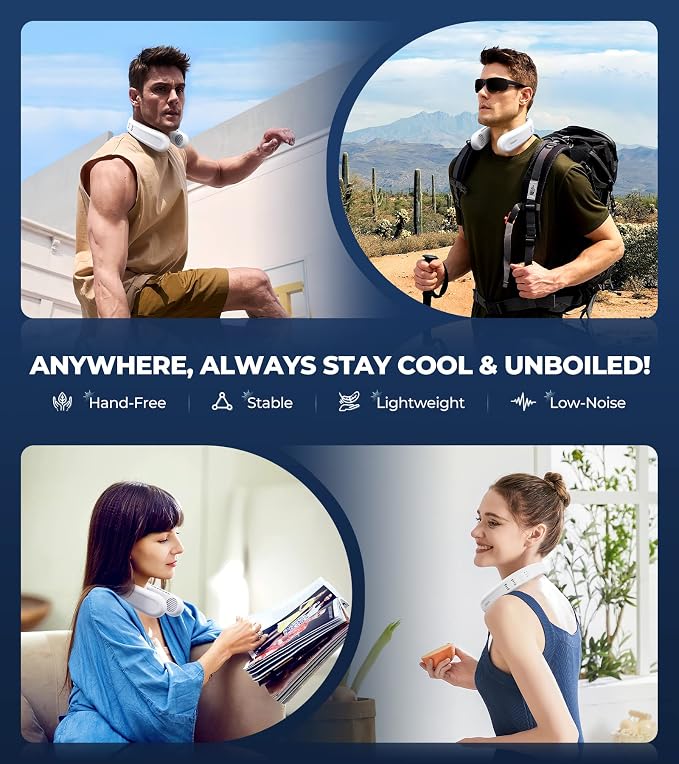 1S Cool Down 30°F Neck Fan with Double Semiconductor Coolers, 360° Surrounded Personal Fans Air Conditioner that Blow Cold Air, 8H lasting Portable Fan with 3 Speed, Gifts for Men Women Outdoor Travel
