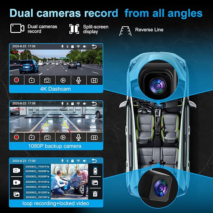 7" Wireless CarPlay Screen for Car- 4K Touchscreen, 4K Dash Cam &1080P Rear Camera，64GB SD Card，Apple CarPlay & Android Auto, Bluetooth, GPS, Voice Control, Plug-and-Play with FM/AUX/Mirror Link