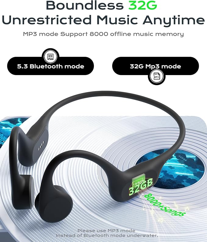 DEMICEA Open Ear Sport Headphones, Soft Silicone Wireless Bone Conduction Earphones, Powerful Bass, 10H Lasting, Multipoint Capable, Quick Charge, Built-in 32GB MP3