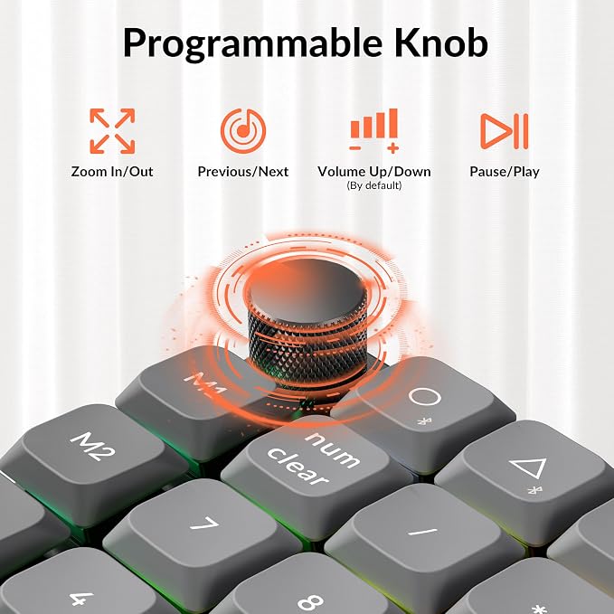 Keychron K0 Max Wireless Low-Profile Number Pad, QMK/VIA Programmable, Hot-Swappable Banana Switch, RGB Backlit, 2.4GHz & Bluetooth 5.3, 1000Hz Polling Rate, with Knob, for Windows/Mac