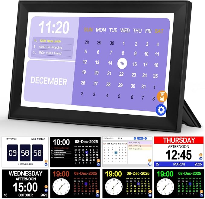 10.1" Touchscreen Digital Clock Large Display, Dementia Clocks for Seniors Custom 64 Alarms and Reminders, Auto DST, Auto-Dimming, Digital Alarm Clock with Day and Date for Elderly(Black)