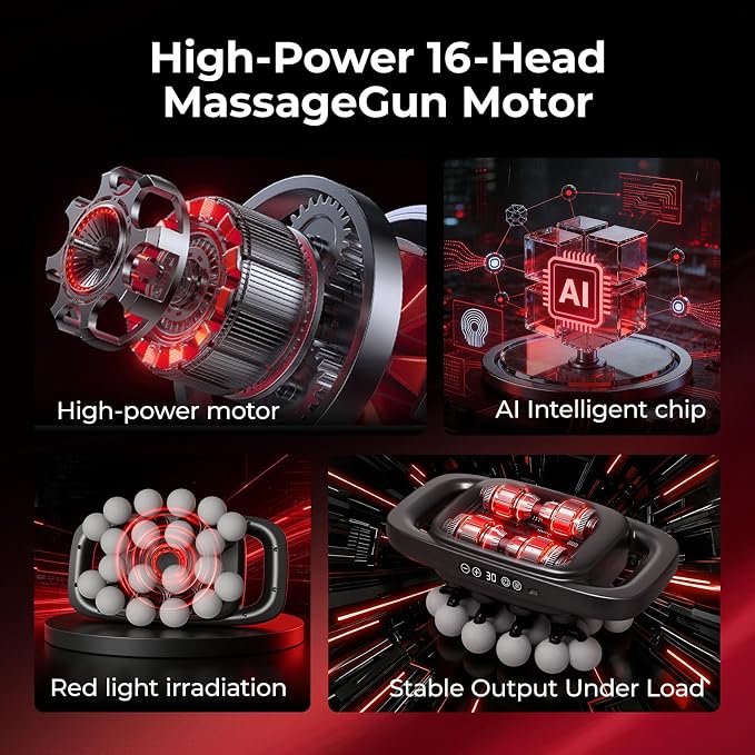 20 Head Massage Gun Set, Deep Tissue Percussion Massager with 3 Modes & 30 Intensities, Pain Relief, Portable & Quiet, Massage Tools for Back, Shoulders, Legs, Foot, Full Body Muscle Relaxation