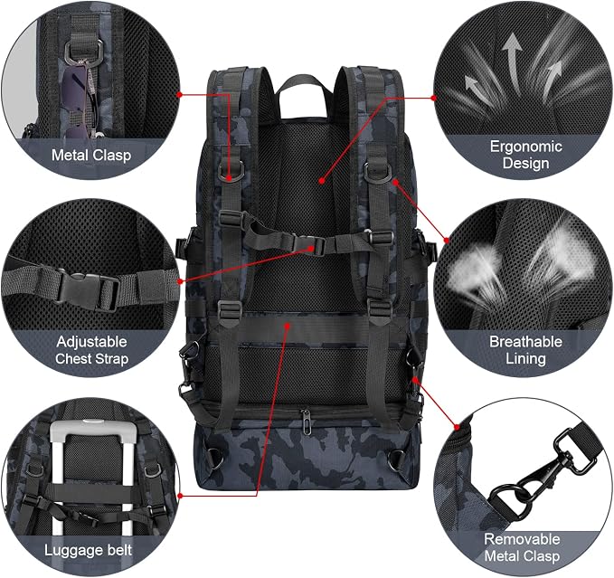 BERTASCHE Lunch Backpack for Men, 15.6 Inch Laptop Backpack for Work College Travel Camping Tactical Molle Daypack, Camo Navy