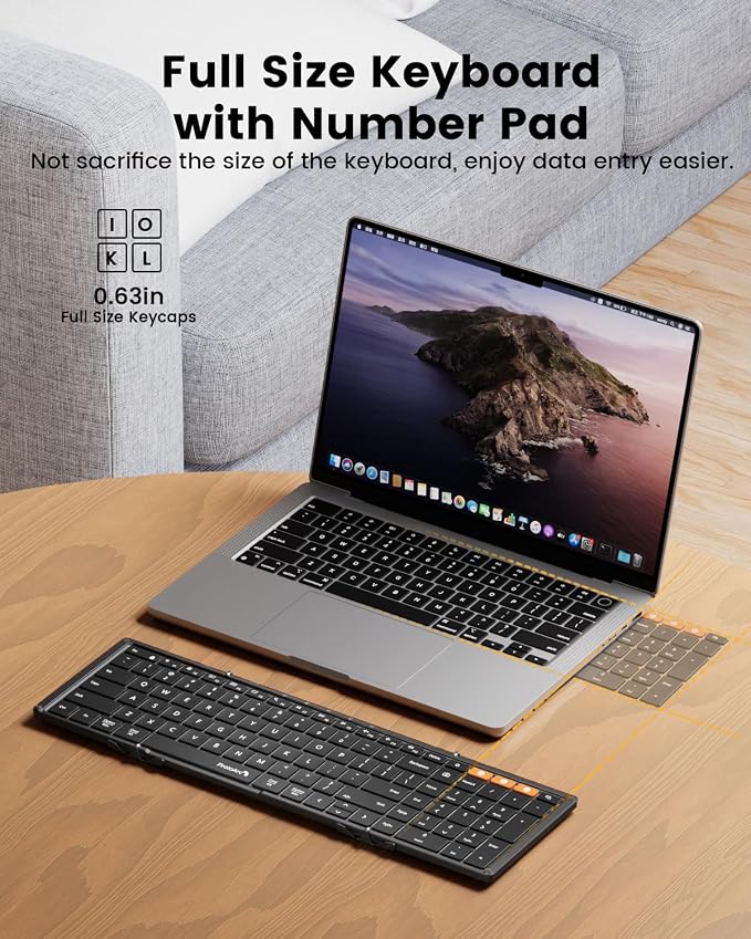 ProtoArc Backlit Foldable Keyboard, XK01 Plus Folding Portable Bluetooth Keyboard for Travel, True Full Size External Wireless Keyboards with Backlight for iPad Tablet Smartphone Laptop - Black
