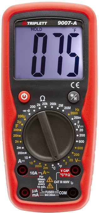 Triplett 9007A High Performance 2000 Count Digital Multimeter - AC/DC Voltage, AC/DC Current, Resistance, Continuity, Diode Test, plus Temperature, Frequency and Capacitance