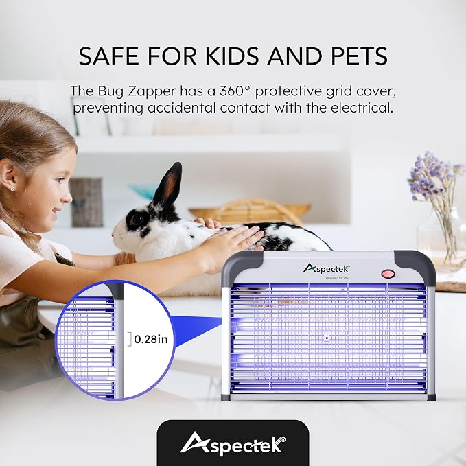 ASPECTEK 20W Electric Bug Zapper, High Voltage Mosquito and Fly Killer, Heavy Duty 360° Gnat Trap for Indoor, Bedroom, Covered Patios, Farm, BBQ and Greenhouse, Includes 2 Replacement Bulbs