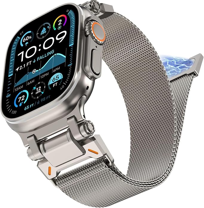 WINGLE Milanese Loop for Apple Watch Band Ultra 3/2/1 Band Ultra 49mm Series 11 10 46mm 45mm 44mm SE 3/2/1 Series 9 8 7 6 5 4 3 Men Women,Parachute-Style Buckle Stainless Steel Mesh Metal iWatch Bands