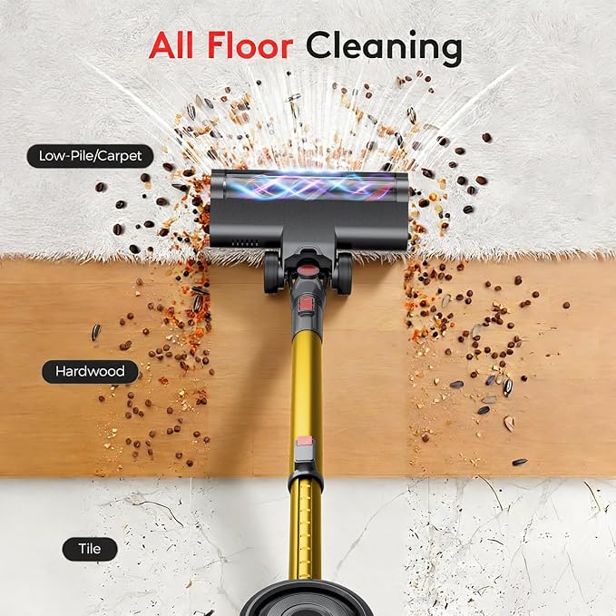 RoneAir Cordless Vacuum Cleaner,40Kpa 45Min Vacuum Cleaners for Home,Self-Standing,Stick Vacuum with Wall Mount Storage,Anti-Tangle &,6 in 1 Lightweight Vacuum for Hard Floors Carpet Pet Hair - Golden