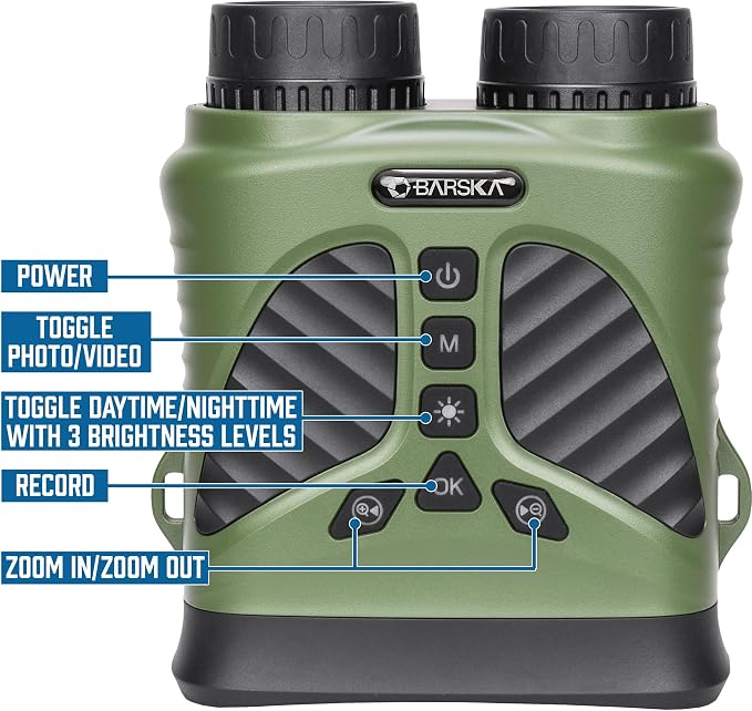 Barska NV-2 Night Vision Binoculars, 10X Magnification, 8X Digital Zoom, 43mm Lens, 3 Inch IPS Display, 40MP Photos, 2.5K Video, 820yd Range, 3-Level IR, USB-C Fast Charging, Day & Night Use