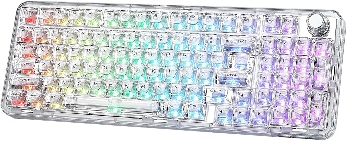 YUNZII X98 QMK/VIA Wireless Mechanical Gaming Keyboard with Knob,Tri-Mode BT5.0/USB-C/2.4GHz Hot Swappable Keyboard,Pre-lubed Switches Gasket Mount RGB Backlit for Wins/Mac (White, Crystal Switch)