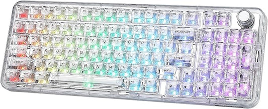 YUNZII X98 QMK/VIA Wireless Mechanical Gaming Keyboard with Knob,Tri-Mode BT5.0/USB-C/2.4GHz Hot Swappable Keyboard,Pre-lubed Switches Gasket Mount RGB Backlit for Wins/Mac (White, Crystal Switch)