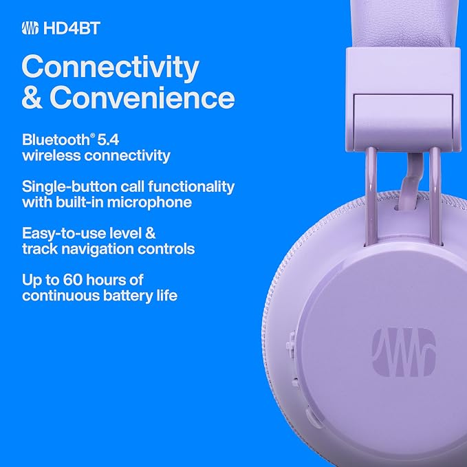 PreSonus Eris HD4BT — Over-Ear Closed-Back Wireless Headphones, Bluetooth, ANC Noise Cancelling, Up to 60 Hours Battery Life, Studio Headphones for Mixing, Monitoring, Recording, Mystic Purple