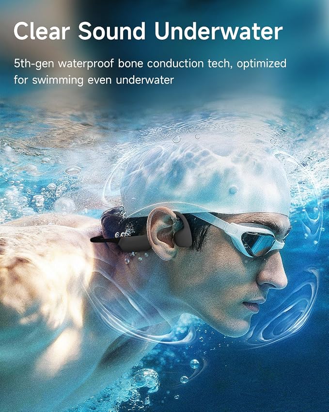 Swimming Headphones, Bone Conduction Headphones, Built-in MP3 Player with 32GB Memory, 10H Playtime, Bluetooth 6.0, IP68 Waterproof Open Ear Headphones for Swimming Underwater, Running, Surfing