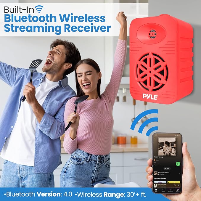 PyleUsa Bluetooth Indoor Outdoor Speakers Pair, 500 Watt Dual Waterproof 5.25” 2-Way Full Range Speaker System w/ 1/2” High Compliance Polymer Tweeter-Home,Boat,Marine, Deck,Patio, Poolside PDWRBT56RD