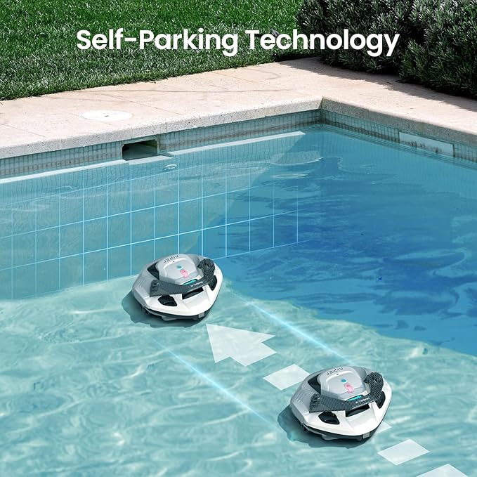 AIPER Seagull SE 2025 Cordless Robotic Pool Cleaner with LED Indicator, Self-Parking Technology, Lasts 90 Mins Runtime, Ideal for Above-Ground Pool up to 40 Feet, Snow White & Teal