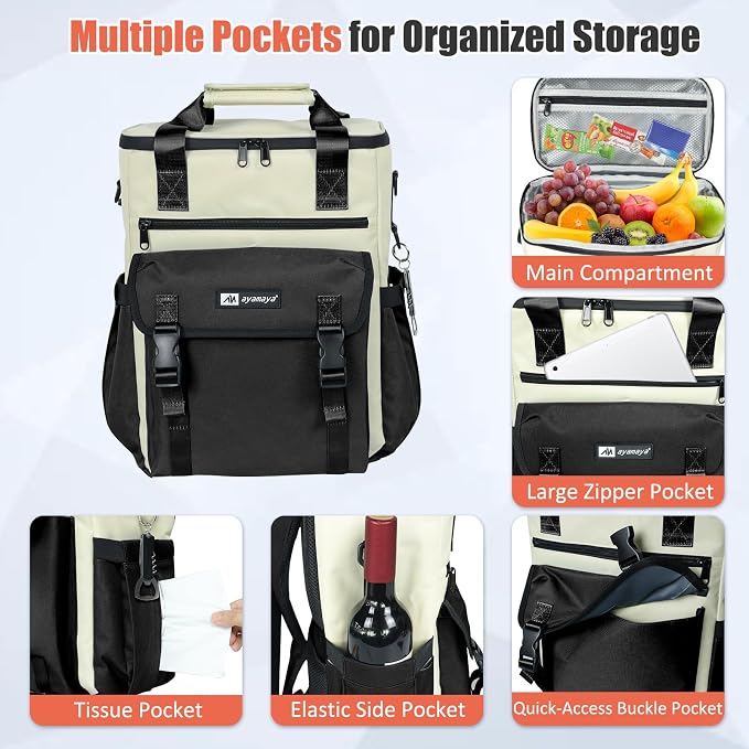 Backpack Cooler for Women, AYAMAYA Stylish 35 Cans Leakproof Soft Cooler Backpack, Waterproof Insulated Lunchbox Shoulder Bag Keeps Cold for Up to 18 Hours for Camping, Beach, Work, Picnic, Travel