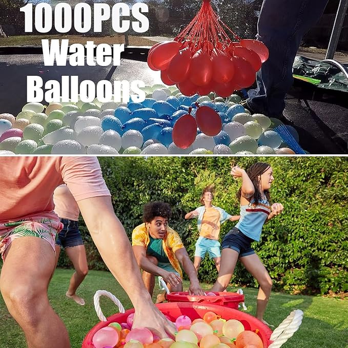 AILIFE Water Balloons Quick Fill – 1000PCS Refill Kit, Fast Fill & Self-Sealing Water Bombs for Kids & Adults, Outdoor Summer Games, Pool, Party & Backyard Fun