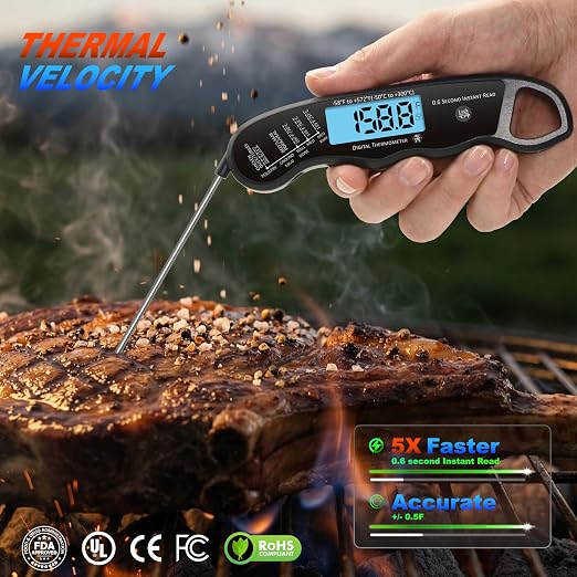 2 pcs 0.6S Instant Read Digital Meat Thermometer Probe/Pen，Factory‑Calibrated/Waterproof/Backlit/Magnetic/Flip Display/Motion Sensor:Outdoor BBQ, Barbecue Grilling, Smoking, Oven, Baking, Oil, Candy