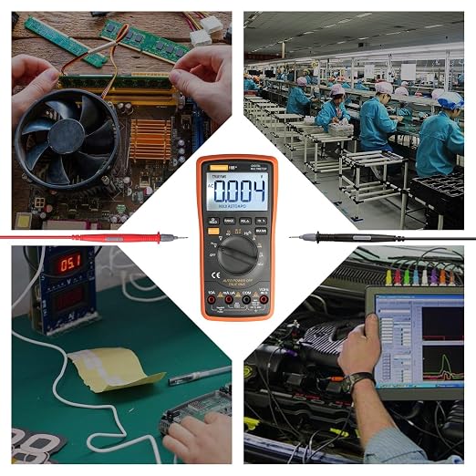 Auto Ranging Digital Multimeter TRMS 6000 with Battery Alligator Clips Test Leads AC/DC Voltage/Account,Voltage Alert, Amp/Ohm/Volt Multi Tester/Diode (Orange 8pcs)