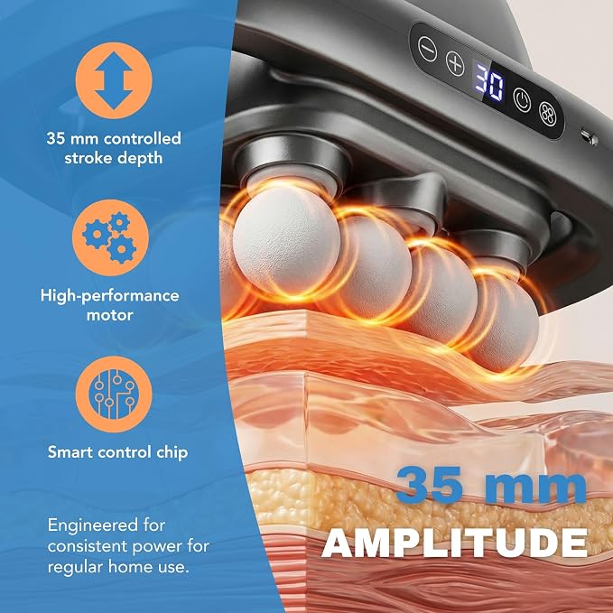 KS SHOP® 16 Head Back Massager Deep Tissue | 9 Modes & 9 Levels (81 Combinations) | 35mm Amplitude 50KG Thrust | Quiet 45dB | Type-C Rechargeable Body Massage Gun for Full Body Relief